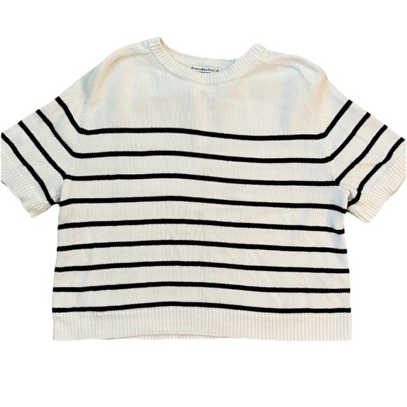 Abercrombie & Fitch Women’s Madeline Sweater Size Large White Black Crew Neck - Picture 1 of 6